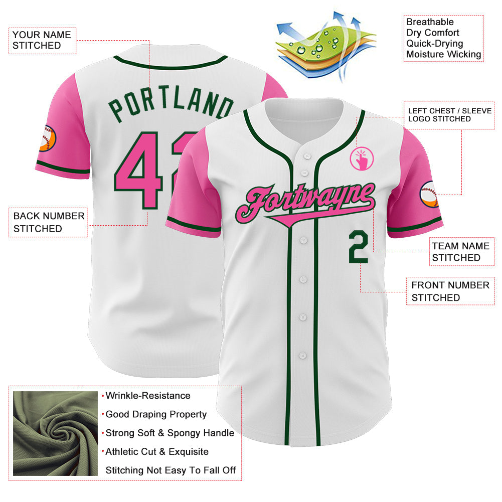 Custom White Pink-Green Authentic Two Tone Baseball Jersey - Sky-Custom