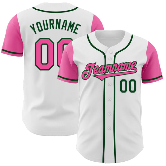 Custom White Pink-Green Authentic Two Tone Baseball Jersey - Sky-Custom