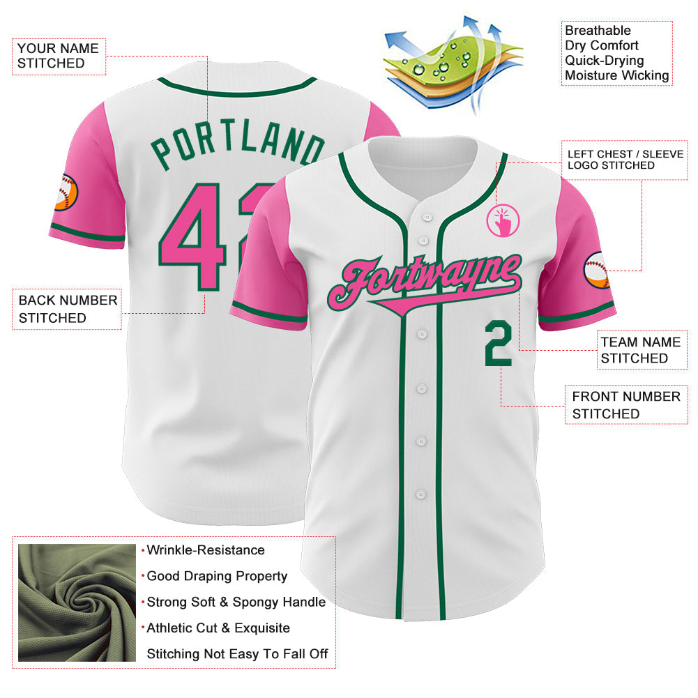 Custom White Pink-Kelly Green Authentic Two Tone Baseball Jersey - Sky-Custom