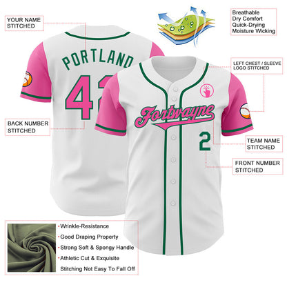 Custom White Pink-Kelly Green Authentic Two Tone Baseball Jersey - Sky-Custom