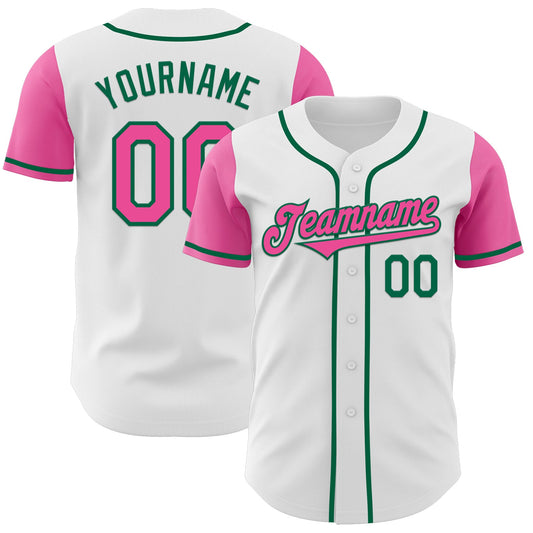 Custom White Pink-Kelly Green Authentic Two Tone Baseball Jersey - Sky-Custom
