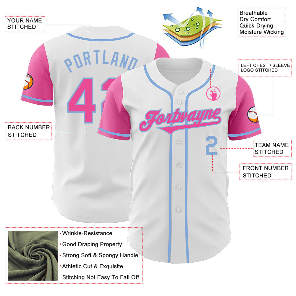 Custom White Pink-Light Blue Authentic Two Tone Baseball Jersey - Sky-Custom