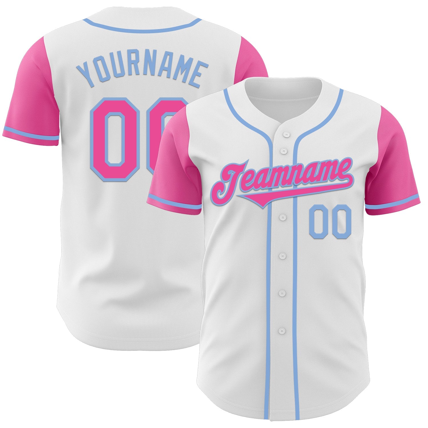 Custom White Pink-Light Blue Authentic Two Tone Baseball Jersey - Sky-Custom