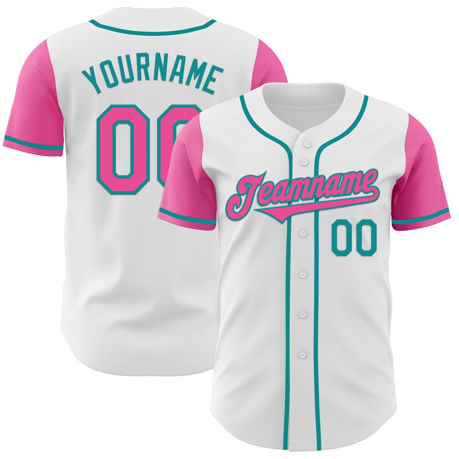 Custom White Pink-Teal Authentic Two Tone Baseball Jersey - Sky-Custom
