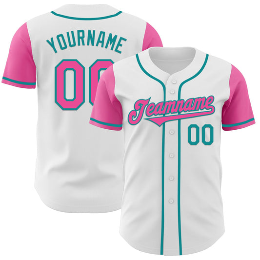 Custom White Pink-Teal Authentic Two Tone Baseball Jersey - Sky-Custom
