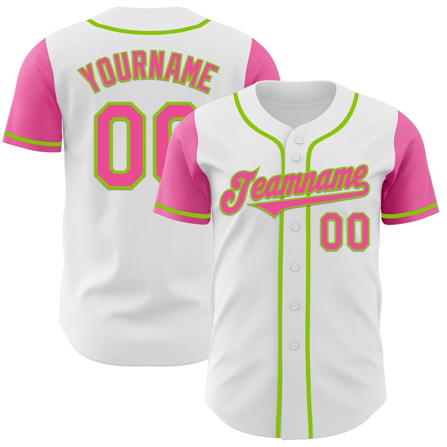 Custom White Pink-Neon Green Authentic Two Tone Baseball Jersey - Sky-Custom