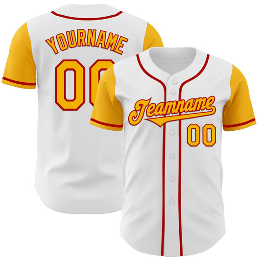 Custom White Gold-Red Authentic Two Tone Baseball Jersey - Sky-Custom
