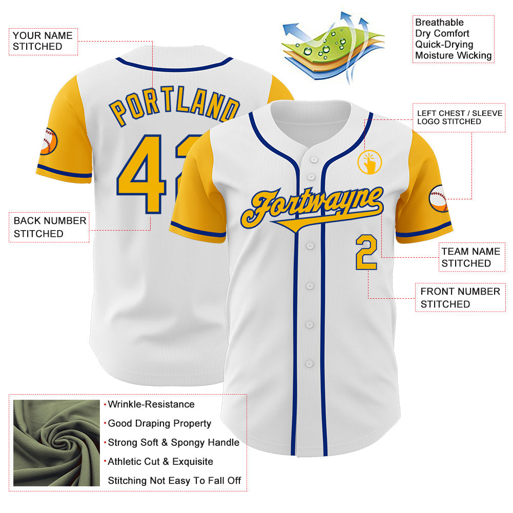 Custom White Gold-Royal Authentic Two Tone Baseball Jersey - Sky-Custom