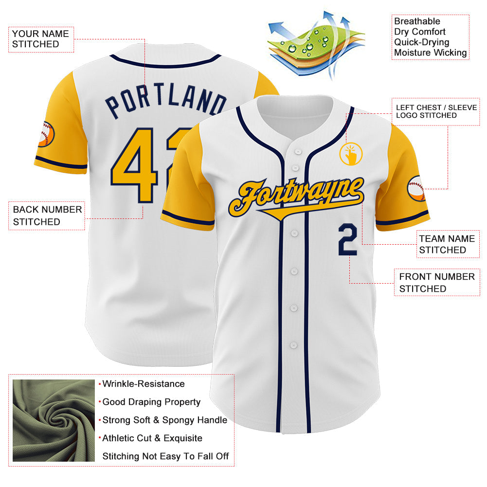 Custom White Gold-Navy Authentic Two Tone Baseball Jersey - Sky-Custom