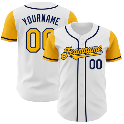 Custom White Gold-Navy Authentic Two Tone Baseball Jersey - Sky-Custom