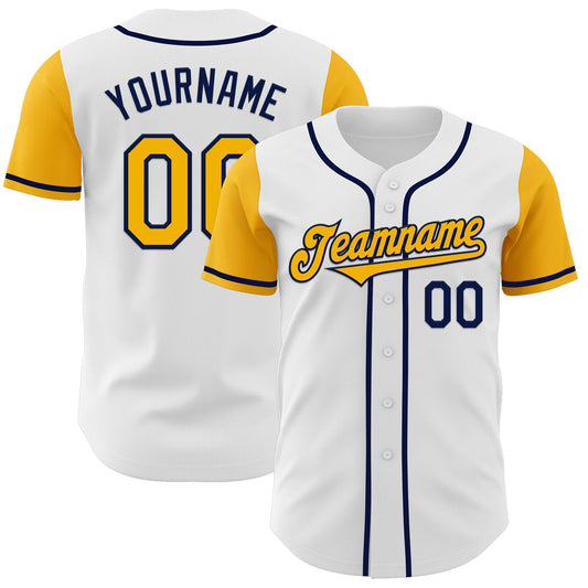 Custom White Gold-Navy Authentic Two Tone Baseball Jersey - Sky-Custom