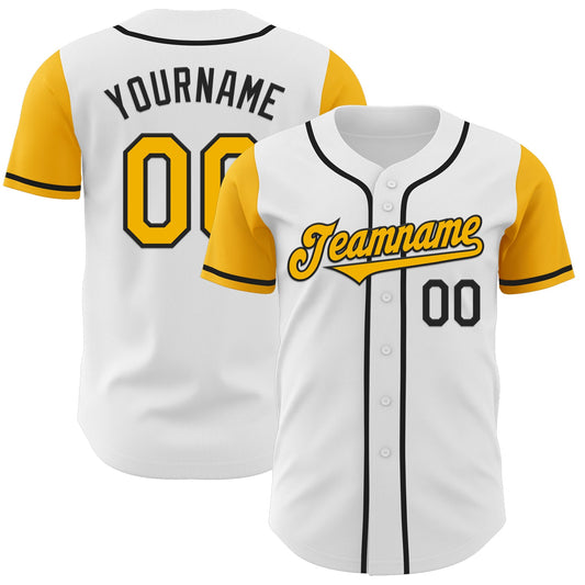 Custom White Gold-Black Authentic Two Tone Baseball Jersey - Sky-Custom