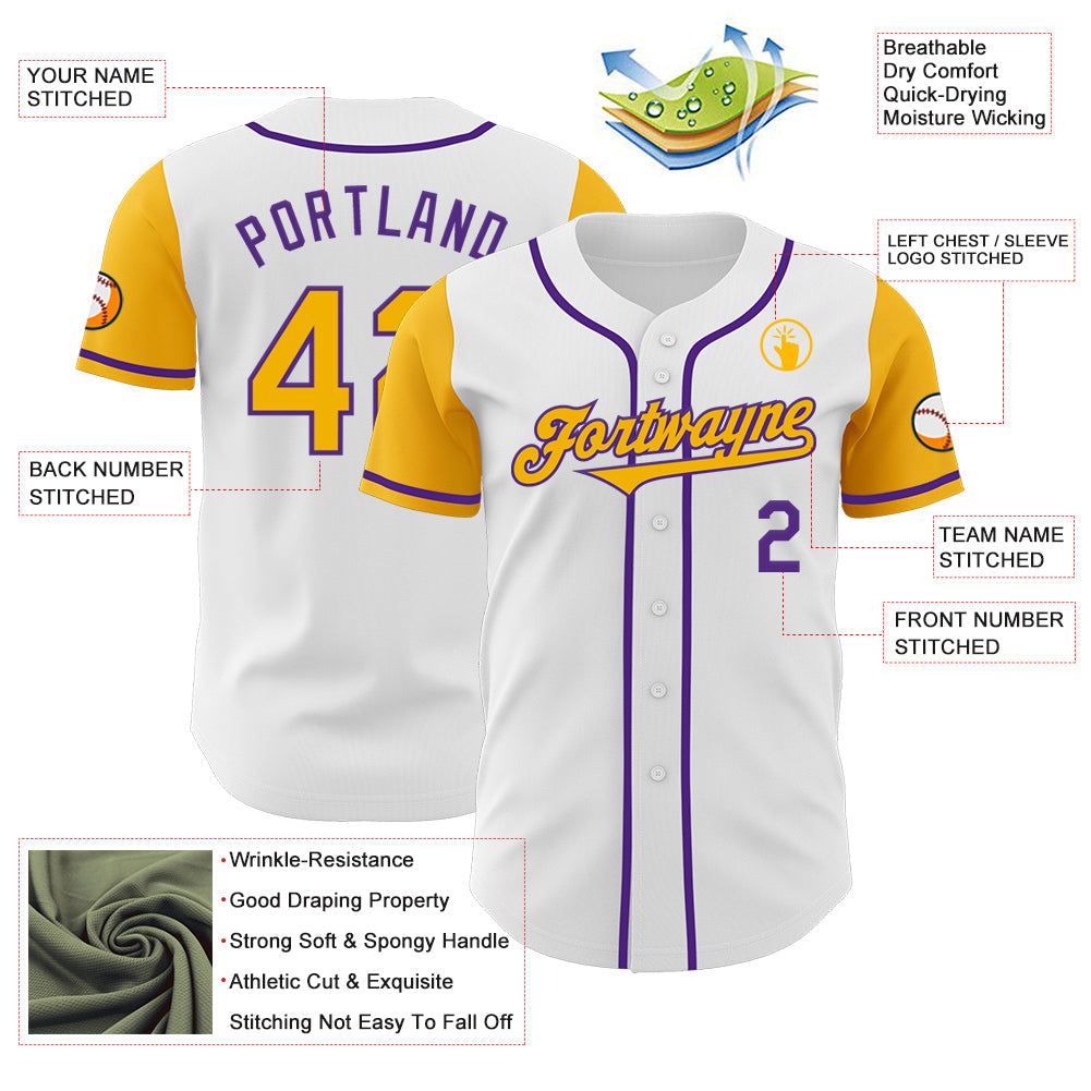 Custom White Gold-Purple Authentic Two Tone Baseball Jersey - Sky-Custom