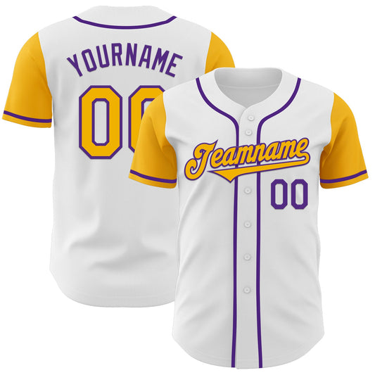 Custom White Gold-Purple Authentic Two Tone Baseball Jersey - Sky-Custom