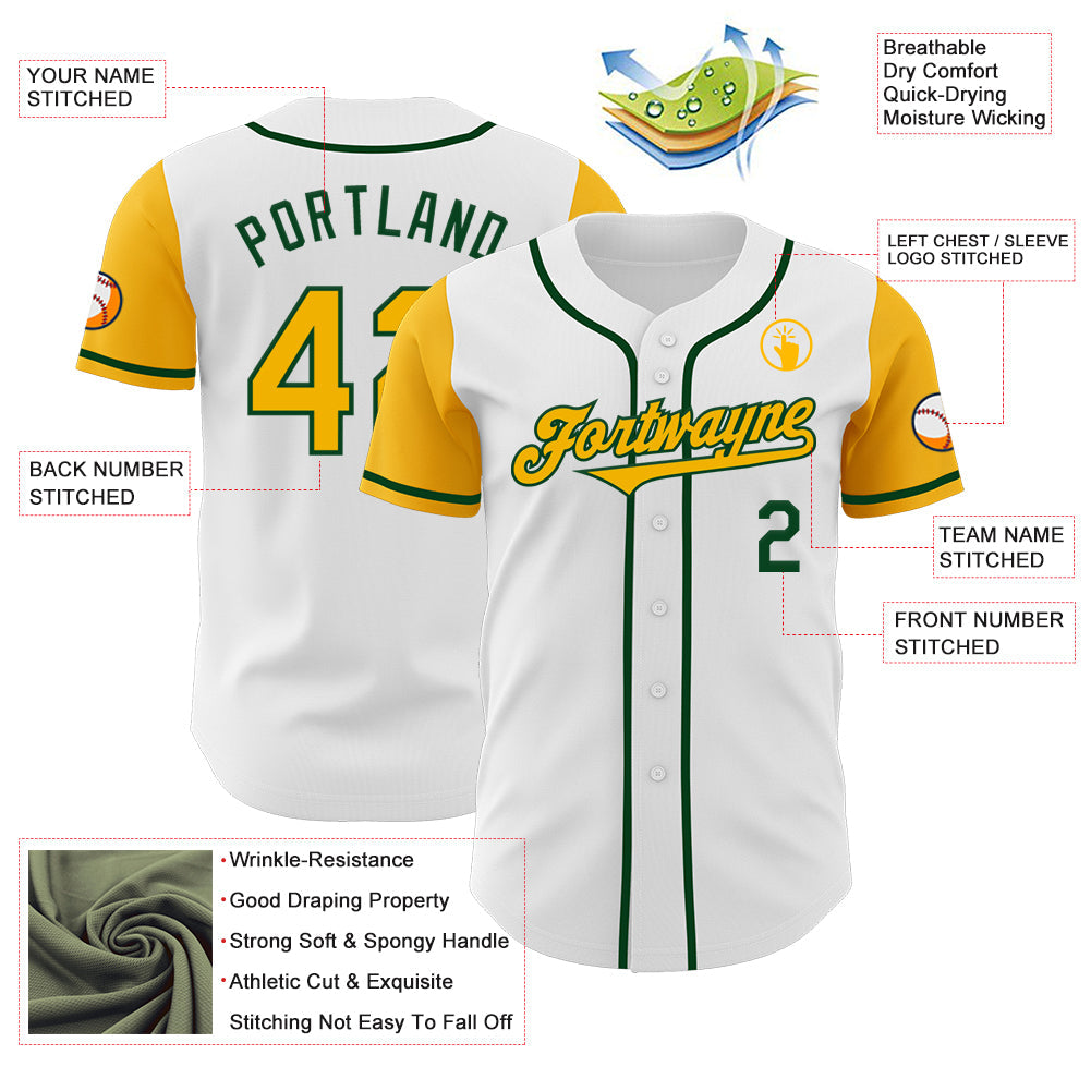 Custom White Gold-Green Authentic Two Tone Baseball Jersey - Sky-Custom