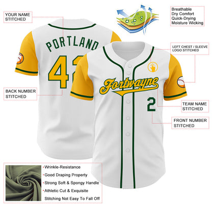 Custom White Gold-Green Authentic Two Tone Baseball Jersey - Sky-Custom