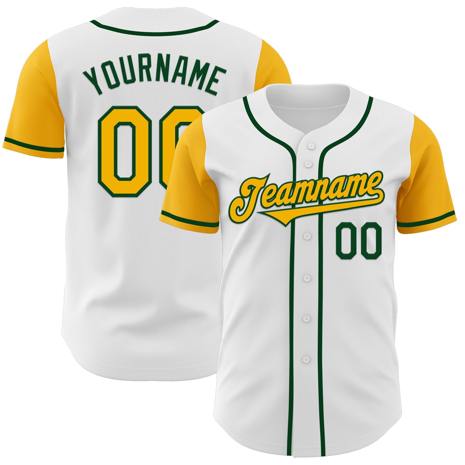 Custom White Gold-Green Authentic Two Tone Baseball Jersey - Sky-Custom