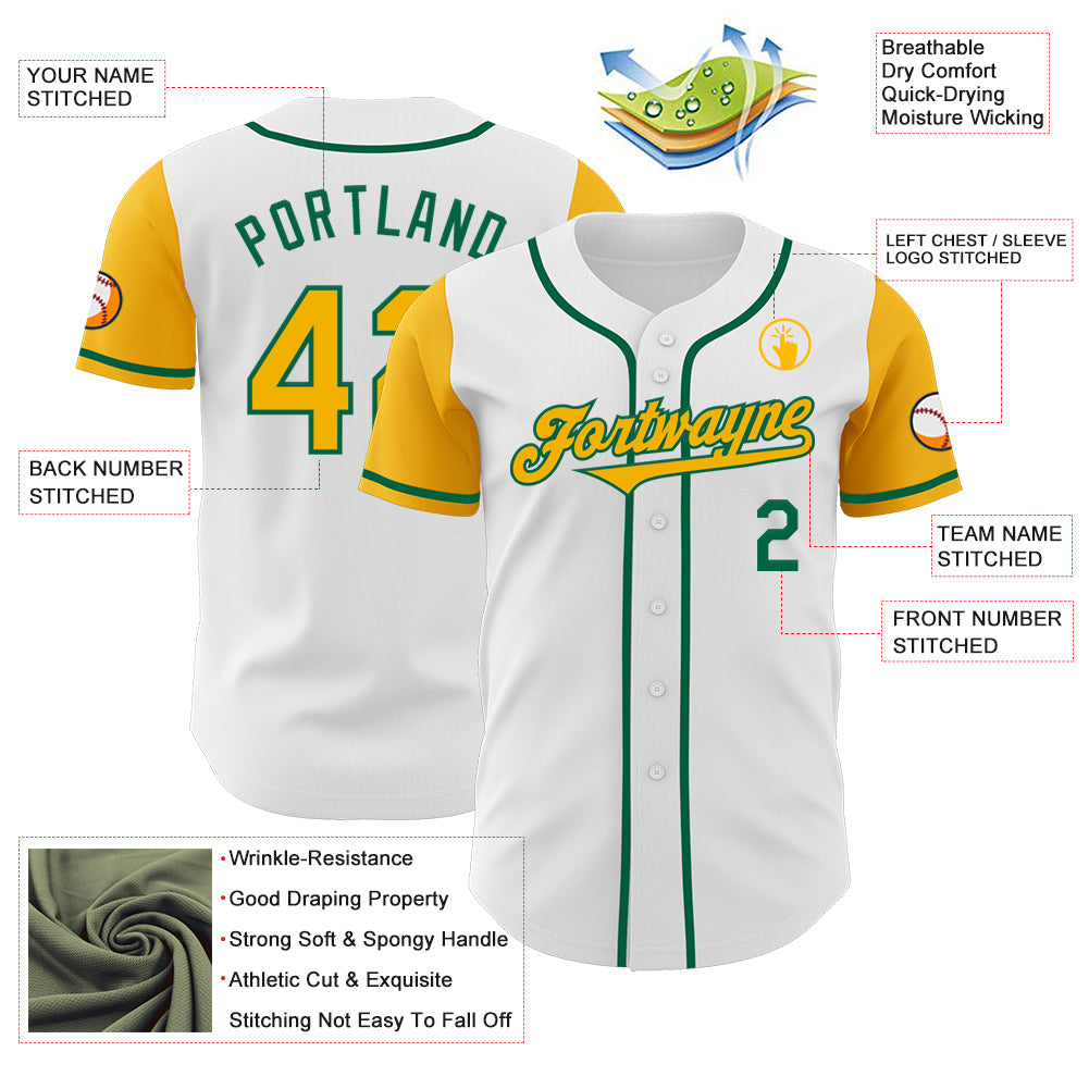 Custom White Gold-Kelly Green Authentic Two Tone Baseball Jersey - Sky-Custom
