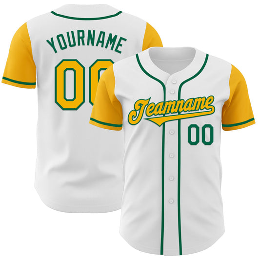 Custom White Gold-Kelly Green Authentic Two Tone Baseball Jersey - Sky-Custom