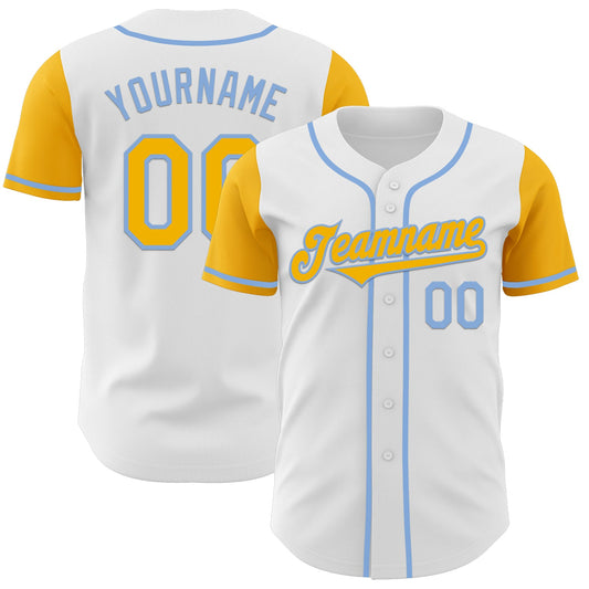 Custom White Gold-Light Blue Authentic Two Tone Baseball Jersey - Sky-Custom