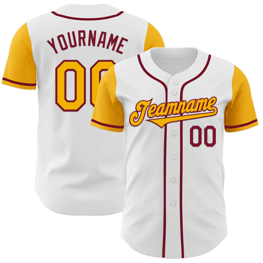 Custom White Gold-Crimson Authentic Two Tone Baseball Jersey - Sky-Custom