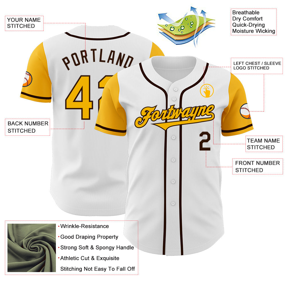 Custom White Gold-Brown Authentic Two Tone Baseball Jersey - Sky-Custom