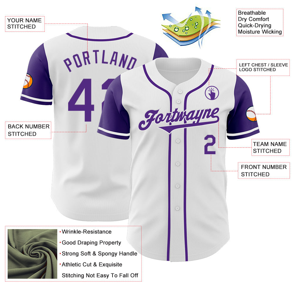 Custom White Purple Authentic Two Tone Baseball Jersey - Sky-Custom