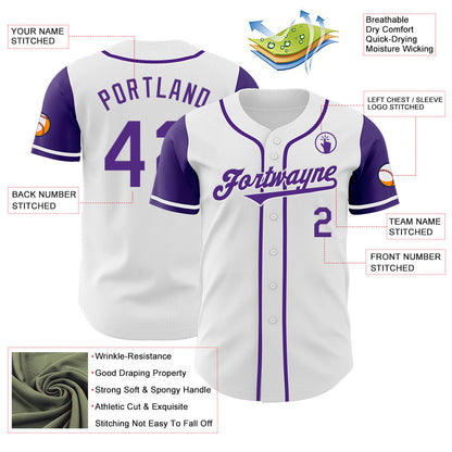 Custom White Purple Authentic Two Tone Baseball Jersey - Sky-Custom
