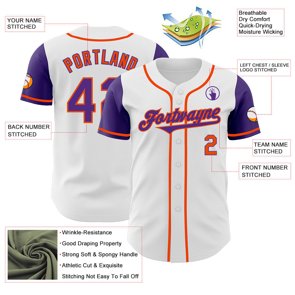 Custom White Purple-Orange Authentic Two Tone Baseball Jersey - Sky-Custom