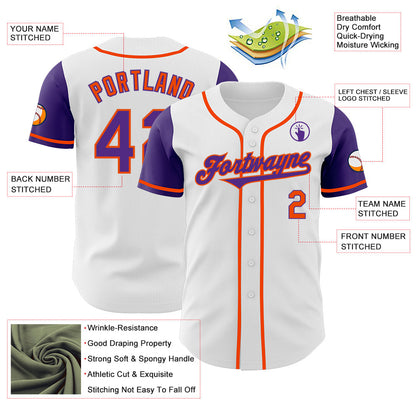Custom White Purple-Orange Authentic Two Tone Baseball Jersey - Sky-Custom