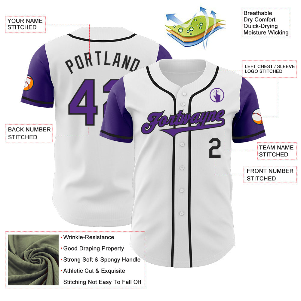 Custom White Purple-Black Authentic Two Tone Baseball Jersey - Sky-Custom