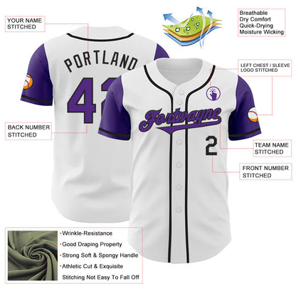 Custom White Purple-Black Authentic Two Tone Baseball Jersey - Sky-Custom
