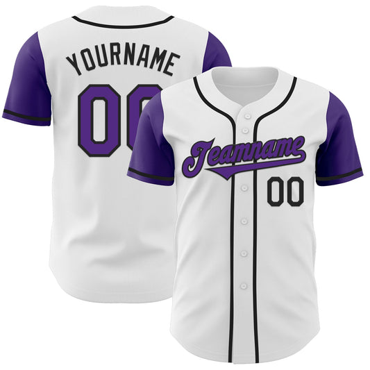 Custom White Purple-Black Authentic Two Tone Baseball Jersey - Sky-Custom