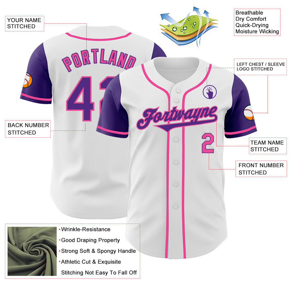 Custom White Purple-Pink Authentic Two Tone Baseball Jersey - Sky-Custom