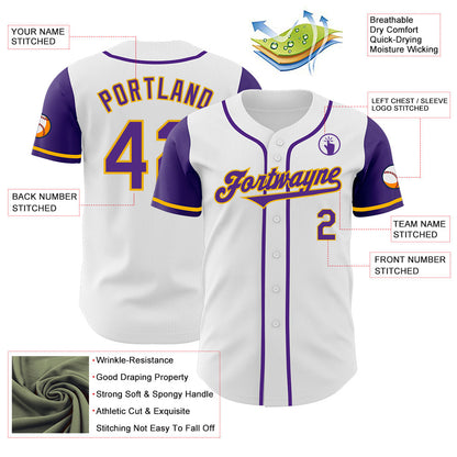 Custom White Purple-Gold Authentic Two Tone Baseball Jersey - Sky-Custom