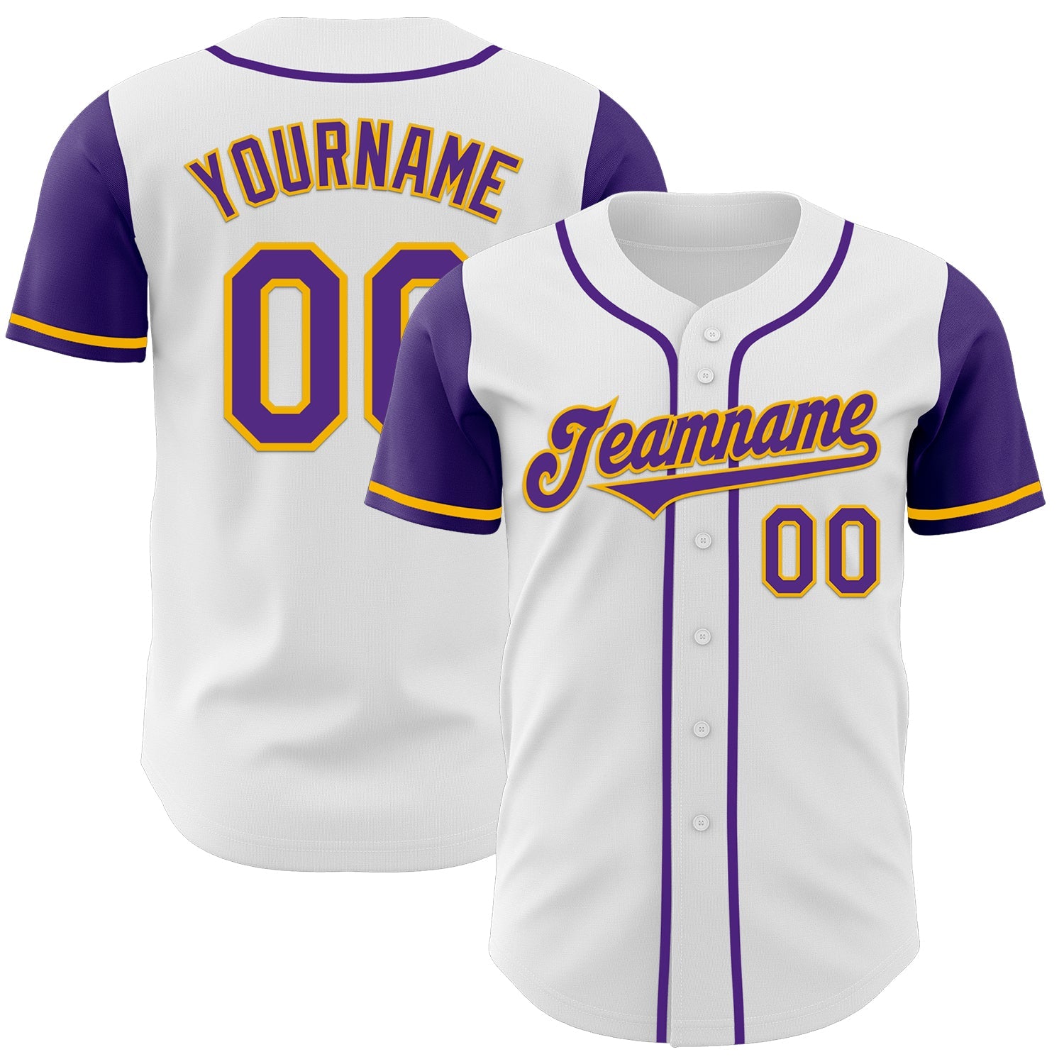 Custom White Purple-Gold Authentic Two Tone Baseball Jersey - Sky-Custom
