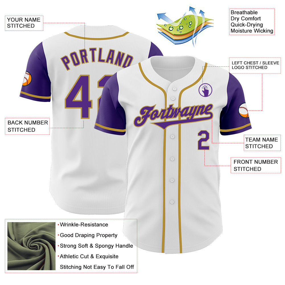 Custom White Purple-Old Gold Authentic Two Tone Baseball Jersey - Sky-Custom