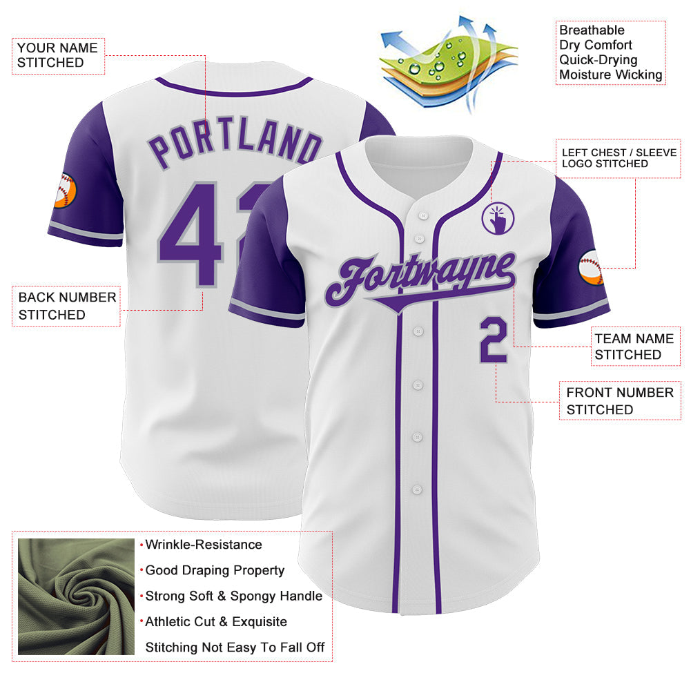 Custom White Purple-Gray Authentic Two Tone Baseball Jersey - Sky-Custom