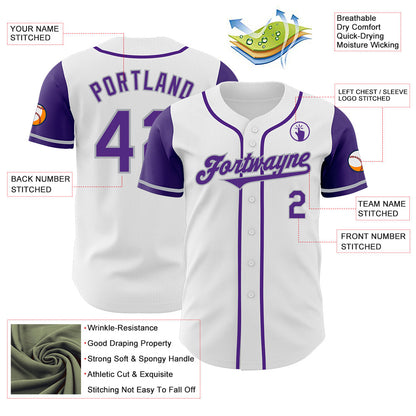 Custom White Purple-Gray Authentic Two Tone Baseball Jersey - Sky-Custom