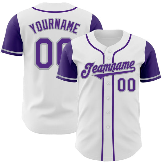 Custom White Purple-Gray Authentic Two Tone Baseball Jersey - Sky-Custom