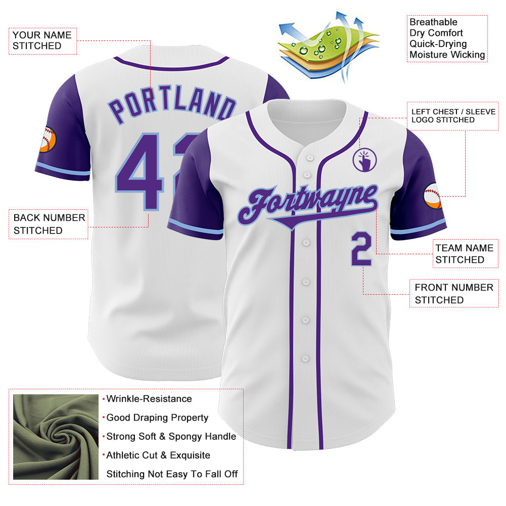 Custom White Purple-Light Blue Authentic Two Tone Baseball Jersey - Sky-Custom