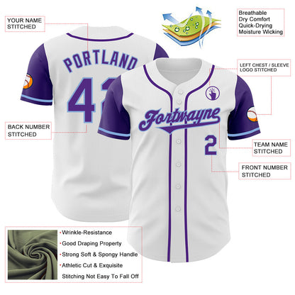 Custom White Purple-Light Blue Authentic Two Tone Baseball Jersey - Sky-Custom