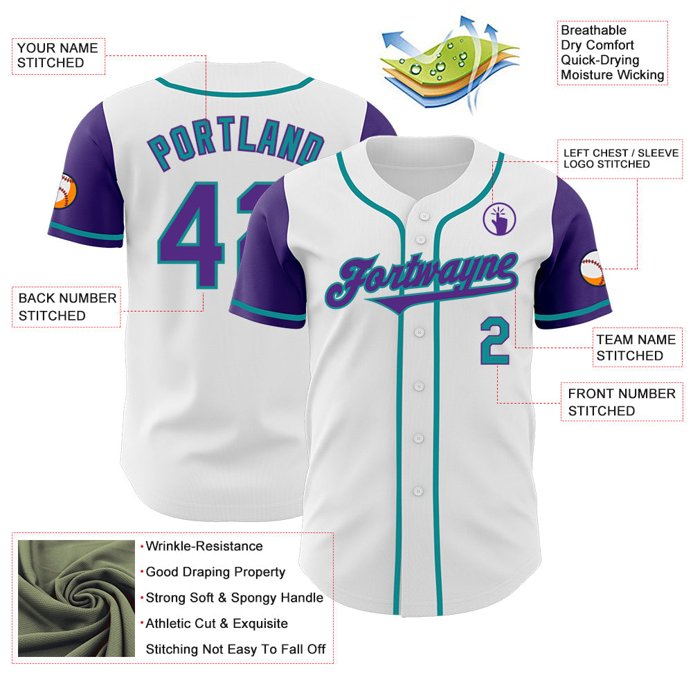 Custom White Purple-Teal Authentic Two Tone Baseball Jersey - Sky-Custom