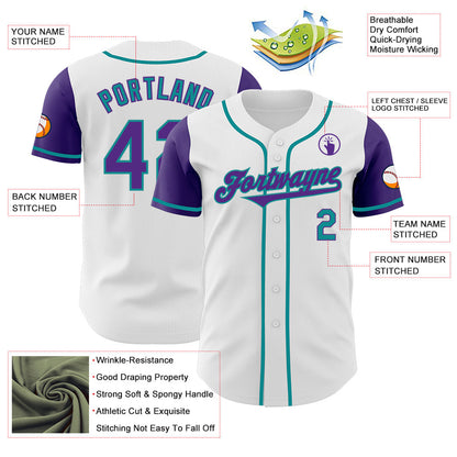 Custom White Purple-Teal Authentic Two Tone Baseball Jersey - Sky-Custom