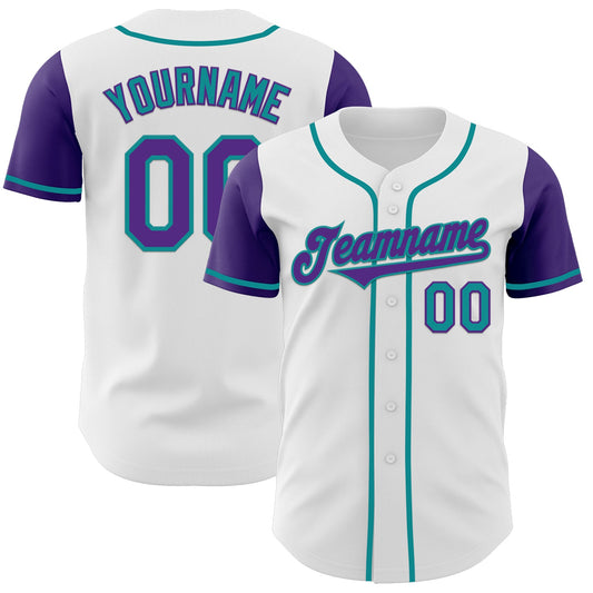 Custom White Purple-Teal Authentic Two Tone Baseball Jersey - Sky-Custom