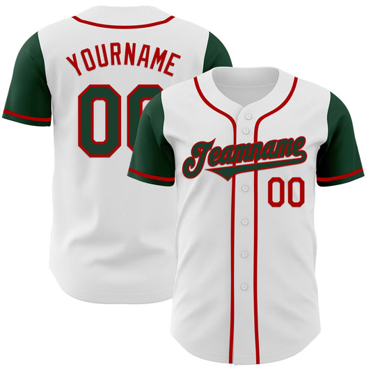Custom White Green-Red Authentic Two Tone Baseball Jersey - Sky-Custom