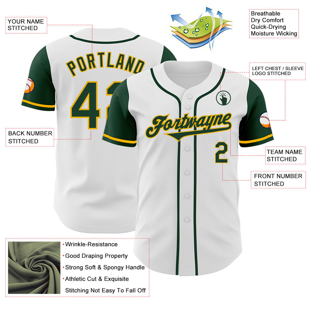 Custom White Green-Gold Authentic Two Tone Baseball Jersey - Sky-Custom