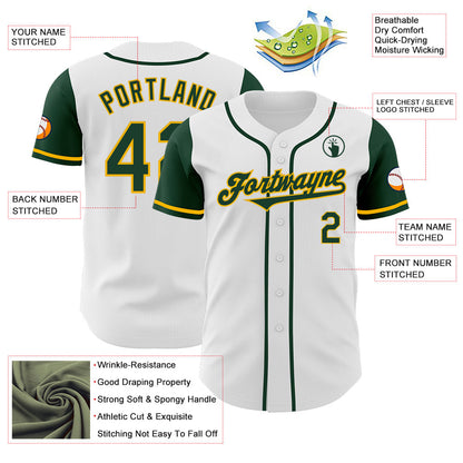 Custom White Green-Gold Authentic Two Tone Baseball Jersey - Sky-Custom