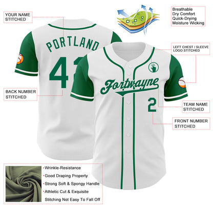 Custom White Kelly Green Authentic Two Tone Baseball Jersey - Sky-Custom