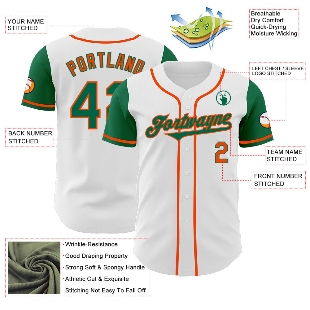 Custom White Kelly Green-Orange Authentic Two Tone Baseball Jersey - Sky-Custom